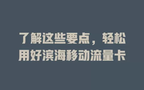 了解这些要点，轻松用好滨海移动流量卡