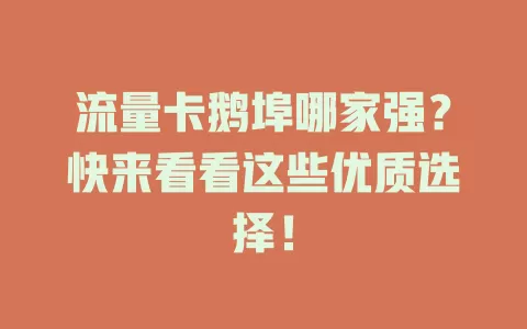 流量卡鹅埠哪家强？快来看看这些优质选择！