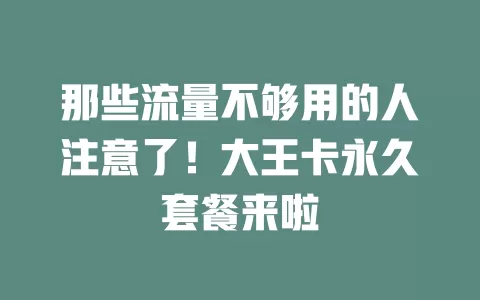 那些流量不够用的人注意了！大王卡永久套餐来啦