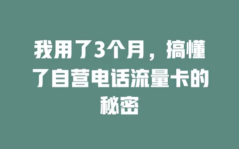 我用了3个月，搞懂了自营电话流量卡的秘密