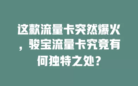 这款流量卡突然爆火，骏宝流量卡究竟有何独特之处？