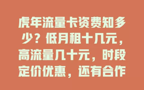 虎年流量卡资费知多少？低月租十几元，高流量几十元，时段定价优惠，还有合作福利，按需选享实惠便捷服务