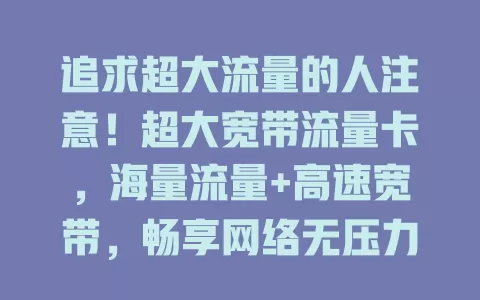 追求超大流量的人注意！超大宽带流量卡，海量流量+高速宽带，畅享网络无压力