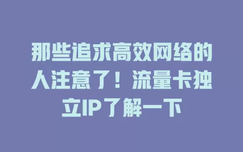 那些追求高效网络的人注意了！流量卡独立IP了解一下