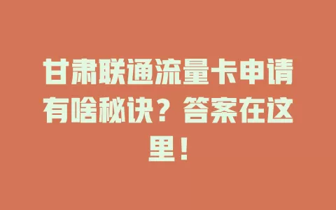 甘肃联通流量卡申请有啥秘诀？答案在这里！