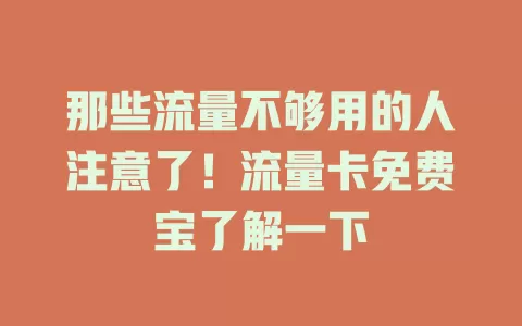 那些流量不够用的人注意了！流量卡免费宝了解一下