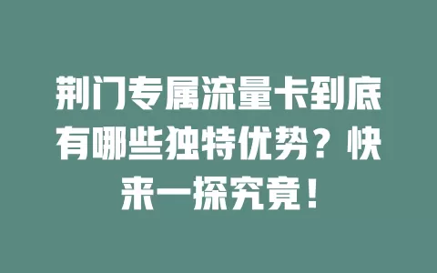 荆门专属流量卡到底有哪些独特优势？快来一探究竟！