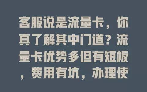 客服说是流量卡，你真了解其中门道？流量卡优势多但有短板，费用有坑，办理使用规则要留意，别盲目，多了解才能选到适合的流量卡