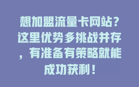 想加盟流量卡网站？这里优势多挑战并存，有准备有策略就能成功获利！
