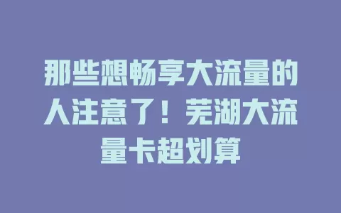 那些想畅享大流量的人注意了！芜湖大流量卡超划算