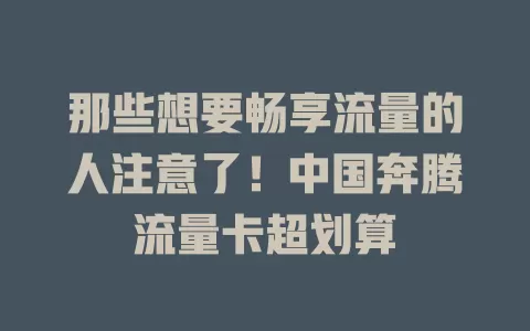 那些想要畅享流量的人注意了！中国奔腾流量卡超划算