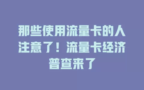 那些使用流量卡的人注意了！流量卡经济普查来了