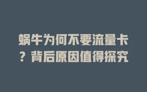 蜗牛为何不要流量卡？背后原因值得探究