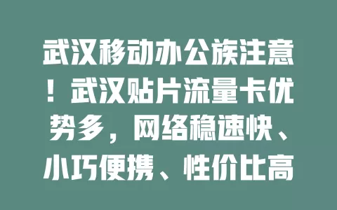 武汉移动办公族注意！武汉贴片流量卡优势多，网络稳速快、小巧便携、性价比高，助你高效应对工作挑战