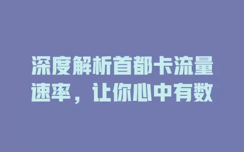 深度解析首都卡流量速率，让你心中有数