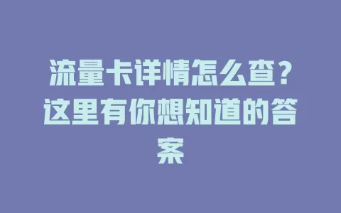 流量卡详情怎么查？这里有你想知道的答案