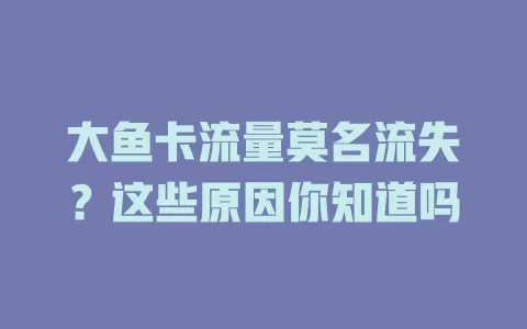 大鱼卡流量莫名流失？这些原因你知道吗