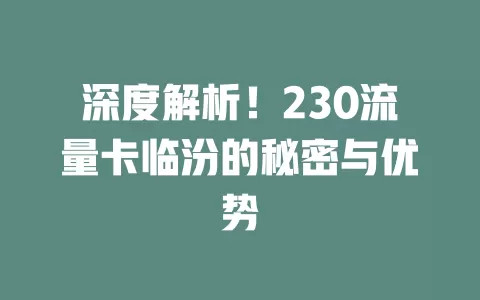 深度解析！230流量卡临汾的秘密与优势