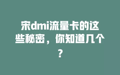 宋dmi流量卡的这些秘密，你知道几个？