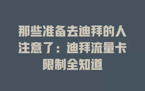 那些准备去迪拜的人注意了：迪拜流量卡限制全知道