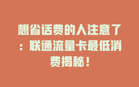 想省话费的人注意了：联通流量卡最低消费揭秘！
