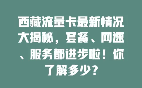 西藏流量卡最新情况大揭秘，套餐、网速、服务都进步啦！你了解多少？