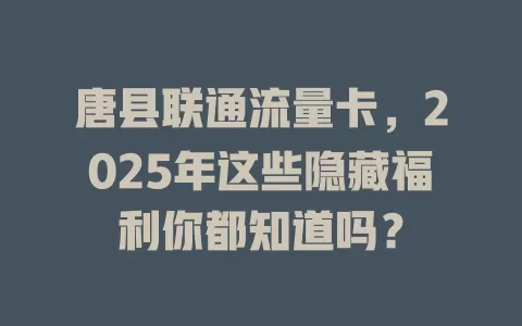 唐县联通流量卡，2025年这些隐藏福利你都知道吗？