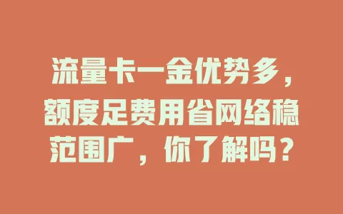 流量卡一金优势多，额度足费用省网络稳范围广，你了解吗？