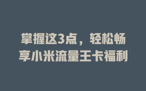 掌握这3点，轻松畅享小米流量王卡福利