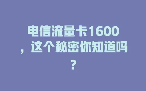 电信流量卡1600，这个秘密你知道吗？