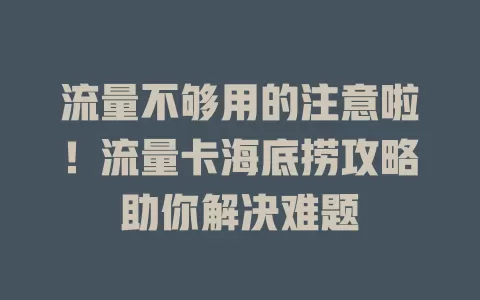 流量不够用的注意啦！流量卡海底捞攻略助你解决难题