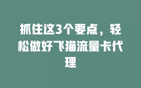 抓住这3个要点，轻松做好飞猫流量卡代理