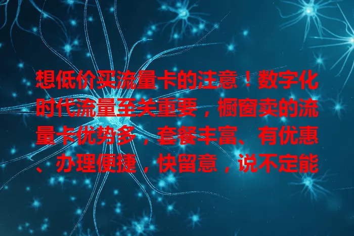 想低价买流量卡的注意！数字化时代流量至关重要，橱窗卖的流量卡优势多，套餐丰富、有优惠、办理便捷，快留意，说不定能挑到合需求又性价比高的卡，让上网更精彩！