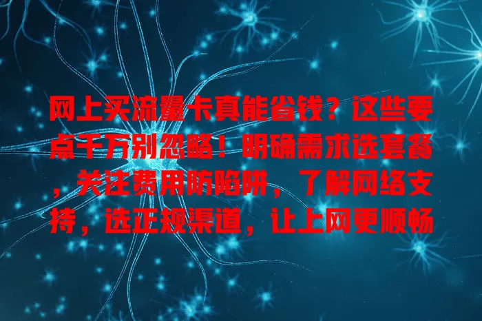 网上买流量卡真能省钱？这些要点千万别忽略！明确需求选套餐，关注费用防陷阱，了解网络支持，选正规渠道，让上网更顺畅实惠