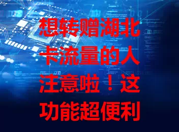 想转赠湖北卡流量的人注意啦！这功能超便利实惠，能打破流量局限，增进人际联系，操作简单。但使用时有注意事项，明确额度和有效期，关注来源合规，多留意细节就能发挥优势。
