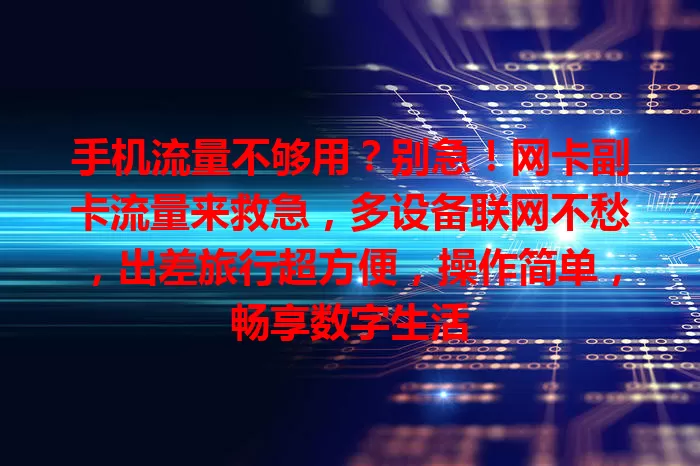 手机流量不够用？别急！网卡副卡流量来救急，多设备联网不愁，出差旅行超方便，操作简单，畅享数字生活