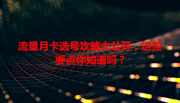 流量月卡选号攻略大公开，这些要点你知道吗？