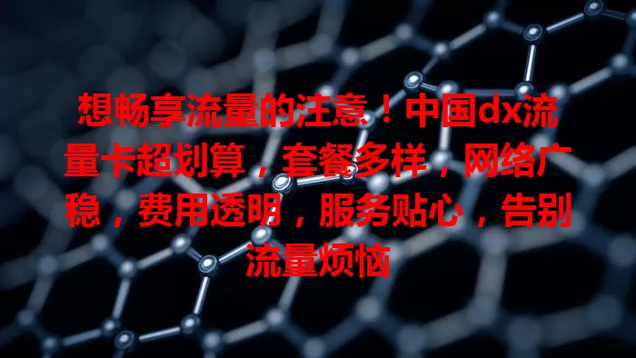 想畅享流量的注意！中国dx流量卡超划算，套餐多样，网络广稳，费用透明，服务贴心，告别流量烦恼