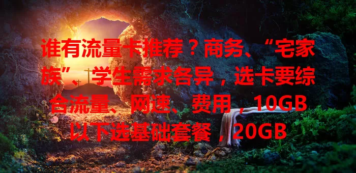 谁有流量卡推荐？商务、“宅家族”、学生需求各异，选卡要综合流量、网速、费用，10GB 以下选基础套餐，20GB 以上考虑大容量套餐，快来找适合自己的流量卡！