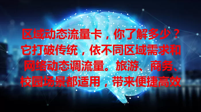 区域动态流量卡，你了解多少？它打破传统，依不同区域需求和网络动态调流量。旅游、商务、校园场景都适用，带来便捷高效网络体验，是通信创新产品！