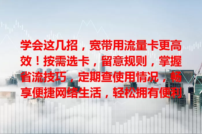学会这几招，宽带用流量卡更高效！按需选卡，留意规则，掌握省流技巧，定期查使用情况，畅享便捷网络生活，轻松拥有便利实惠
