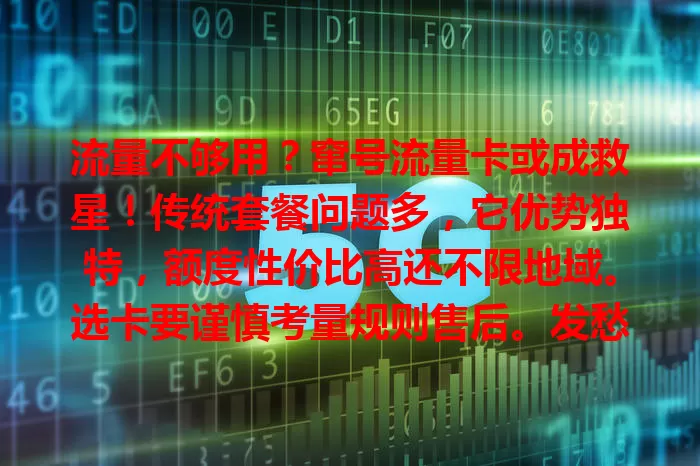 流量不够用？窜号流量卡或成救星！传统套餐问题多，它优势独特，额度性价比高还不限地域。选卡要谨慎考量规则售后。发愁流量的快来了解，或带来惊喜让网络更畅快