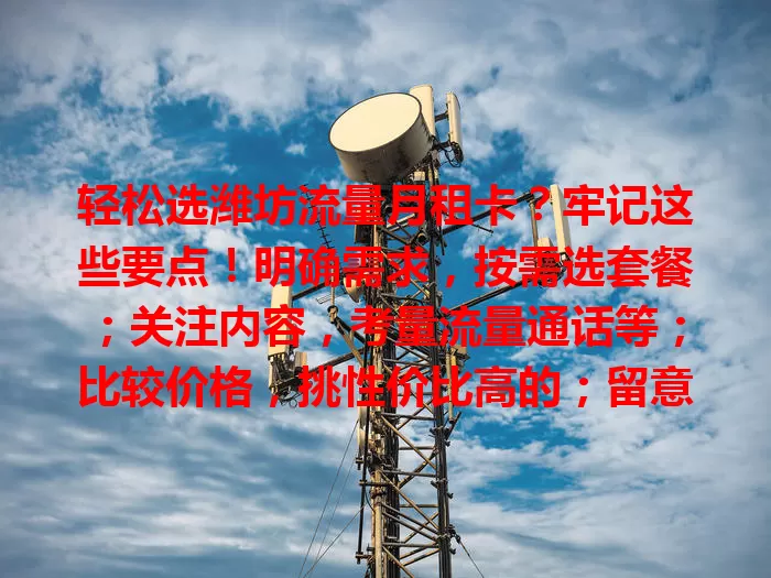 轻松选潍坊流量月租卡？牢记这些要点！明确需求，按需选套餐；关注内容，考量流量通话等；比较价格，挑性价比高的；留意覆盖，确保信号稳，综合多因素轻松选。