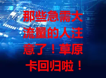 那些急需大流量的人注意了！草原卡回归啦！