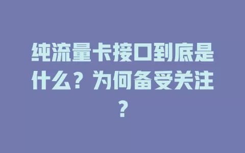 纯流量卡接口到底是什么？为何备受关注？