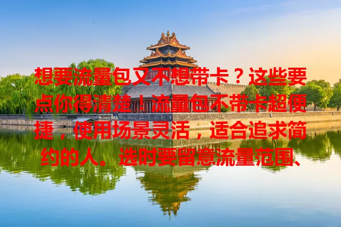 想要流量包又不想带卡？这些要点你得清楚！流量包不带卡超便捷，使用场景灵活，适合追求简约的人。选时要留意流量范围、速率及费用，了解要点才能选到适合自己的，尽享便利优势。