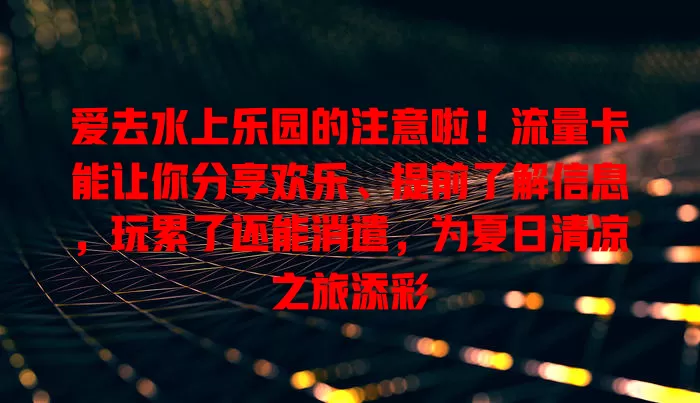 爱去水上乐园的注意啦！流量卡能让你分享欢乐、提前了解信息，玩累了还能消遣，为夏日清凉之旅添彩