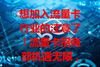 想加入流量卡行业的注意了！流量卡招商部机遇无限，市场需求涨，合作模式多。成功需多能力，加入能获收益、积累经验人脉，是创业者投资者的梦想舞台，快来关注开启财富之旅！