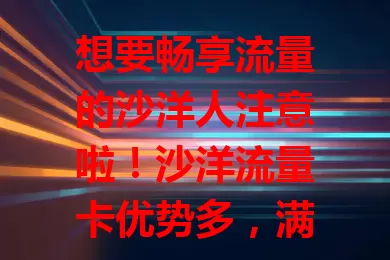 想要畅享流量的沙洋人注意啦！沙洋流量卡优势多，满足日常上网，外出也能随时畅连。套餐丰富，适合不同需求。选它就是选便捷上网方式，助你融入数字生活，开启精彩之旅！