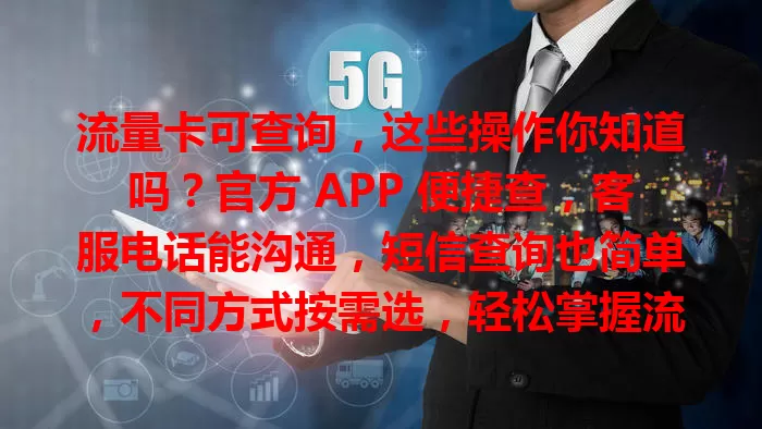 流量卡可查询，这些操作你知道吗？官方 APP 便捷查，客服电话能沟通，短信查询也简单，不同方式按需选，轻松掌握流量状况，畅享便捷通信！